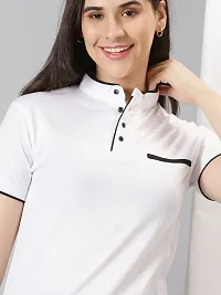 Elegant White Cotton Blend Solid T-Shirts For Women-thumb2