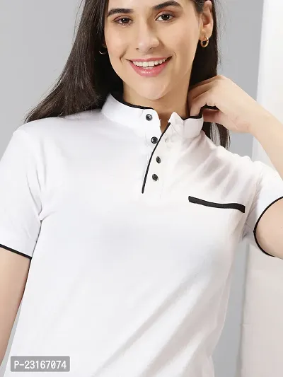 Elegant White Cotton Blend Solid T-Shirts For Women-thumb3