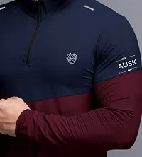 Stylish Navy Blue And Maroon Polyester Full Sleeve T-Shirt For Men-thumb2