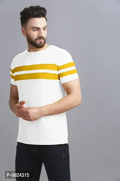 AUSK Men's Regular Round Neck Half Sleeves T-Shirts (Color:White & Yellow-Size:Small)-thumb4