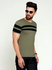 AUSK Men's Cotton Half Sleeve Round Neck Striped Tshirt (Medium, Green)-thumb1