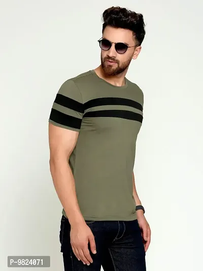 AUSK Men's Cotton Half Sleeve Round Neck Striped Tshirt (Medium, Green)-thumb2