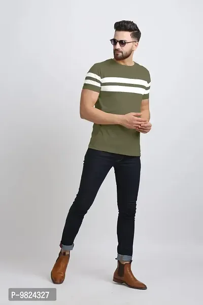 AUSK Men's Regular Round Neck Half Sleeves T-Shirts (Color:Green & White-Size:Large)-thumb5