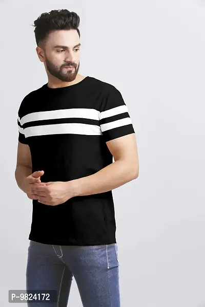 AUSK Men's Regular Round Neck Half Sleeves T-Shirts (Color:Black & White-Size:Medium)-thumb4