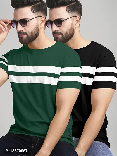 Elegant Cotton Blend Colourblocked Round Neck Tees For Men- Pack Of 2