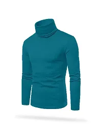 Stylish Cotton Blend Turquoise Solid High Neck Tees Long Sleeves For Men-thumb3