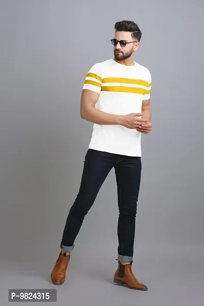 AUSK Men's Regular Round Neck Half Sleeves T-Shirts (Color:White & Yellow-Size:Small)-thumb5