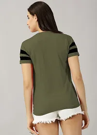 Elegant Green Cotton Blend Colourblocked Tshirt For Women-thumb2