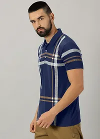 Stylish Cotton Blend Navy Blue Printed Polos Short Sleeves For Men-thumb3