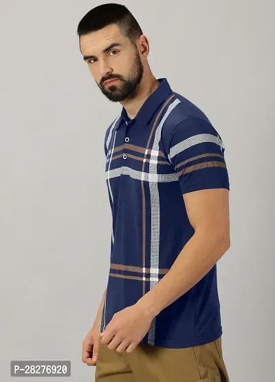 Stylish Cotton Blend Navy Blue Printed Polos Short Sleeves For Men-thumb4