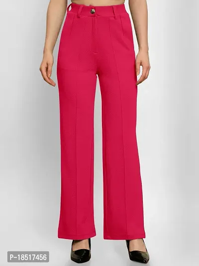 Elegant Pink Polyester Blend Solid Trousers For Women