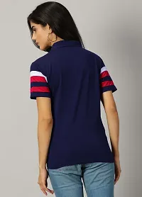 Elegant Navy Blue Cotton Blend Colourblocked Tshirt For Women-thumb2