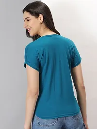 Elegant Blue Cotton Blend Solid T-Shirts For Women-thumb1