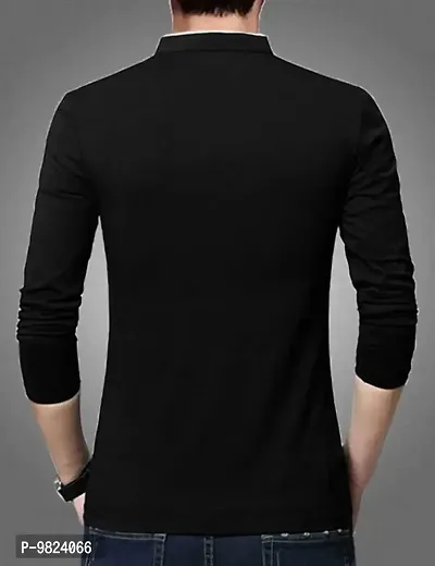 AUSK Men's Cotton Henley Neck Full Sleeve Solid Regular Fit T-Shirt (Small; Black)-thumb2