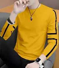 Stylish Cotton Yellow Solid Round Neck Tees Long Sleeves For Men-thumb3