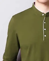 Stylish Cotton Green Solid Round Neck Tees Long Sleeves For Men-thumb4