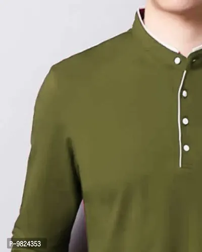 Stylish Cotton Green Solid Round Neck Tees Long Sleeves For Men-thumb5