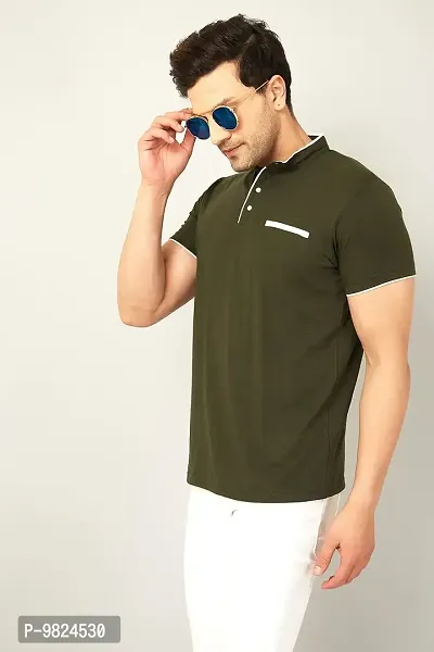 Stylish Cotton Olive Solid Round Neck Tees Short Sleeves For Men-thumb2