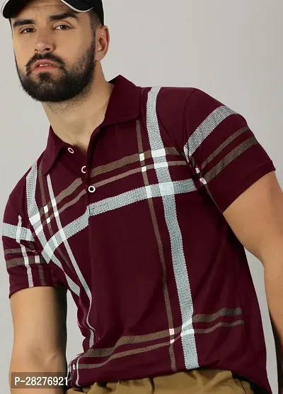 Stylish Cotton Blend Maroon Printed Polos Short Sleeves For Men-thumb0