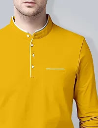 Stylish Cotton Yellow Solid Round Neck Tees Long Sleeves For Men-thumb3