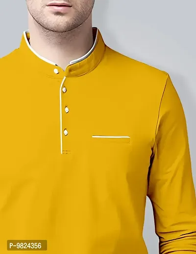 Stylish Cotton Yellow Solid Round Neck Tees Long Sleeves For Men-thumb4