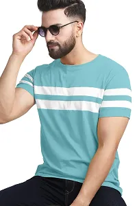 AUSK Men's Regular Round Neck Half Sleeves T-Shirts (Color:Sky Blue & White-Size:Small)-thumb1