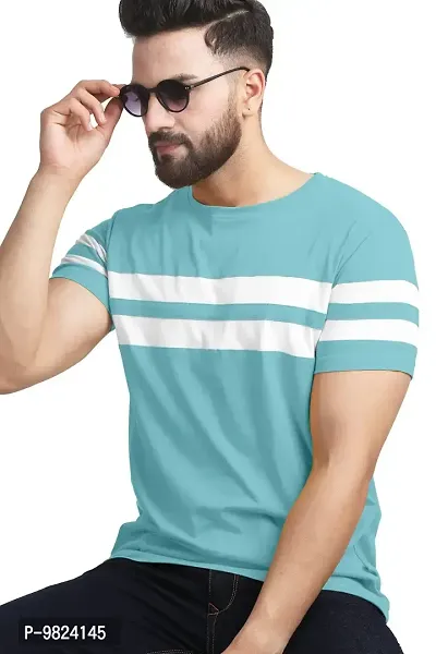 AUSK Men's Regular Round Neck Half Sleeves T-Shirts (Color:Sky Blue & White-Size:Small)-thumb2