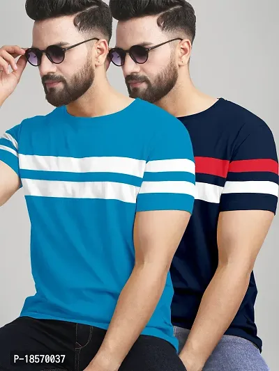 Elegant Cotton Blend Colourblocked Round Neck Tees For Men- Pack Of 2