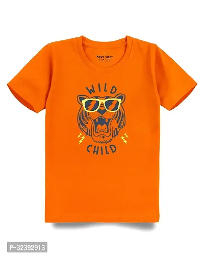 Stylish Orange Cotton Blend Tees For Boys