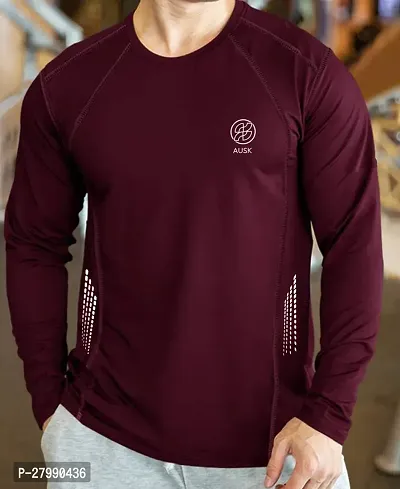 Stylish Maroon Polyester Full Sleeve T-Shirt For Men