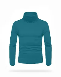 Stylish Cotton Blend Turquoise Solid High Neck Tees Long Sleeves For Men-thumb1