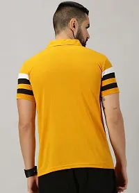 Stylish Mustard Cotton Blend Striped Polos For Men-thumb1