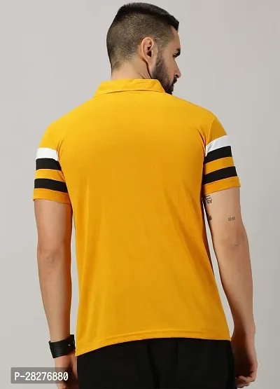 Stylish Mustard Cotton Blend Striped Polos For Men-thumb2