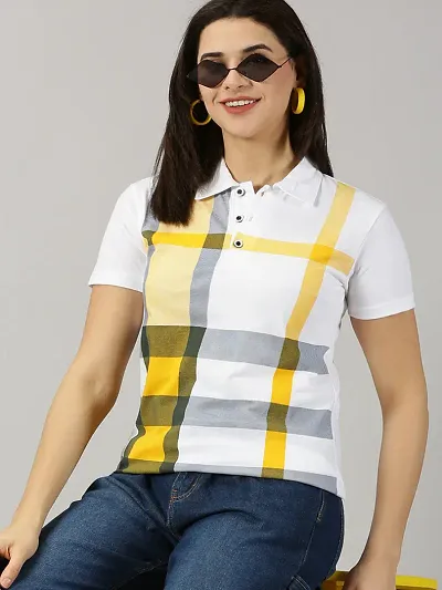 Elegant Blend Checked Tshirt For Women