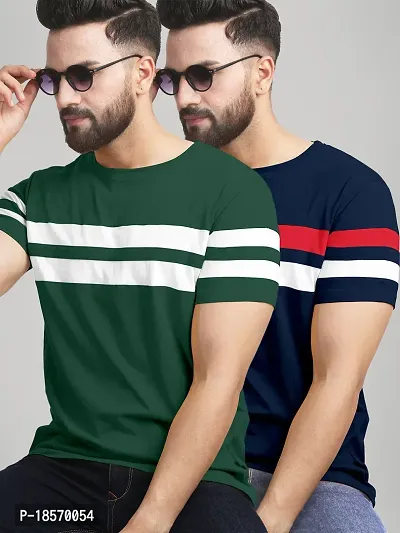 Elegant Cotton Blend Colourblocked Round Neck Tees For Men- Pack Of 2