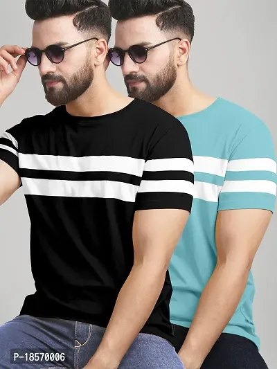 Elegant Cotton Blend Colourblocked Round Neck Tees For Men- Pack Of 2