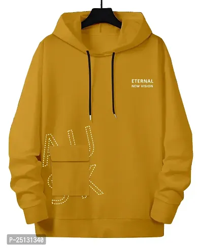 Trendy Yellow Cotton Blend Printed Hooded Tees For Men