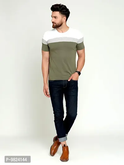 Stylish Cotton Multicoloured Colourblocked Round Neck Tees Short Sleeves For Men-thumb4