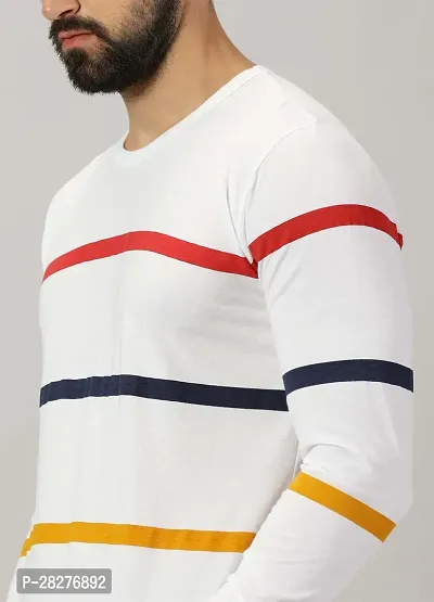 Stylish White Cotton Blend Striped Round Neck Tees For Men-thumb3