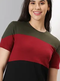 Elegant Multicoloured Cotton Blend Colourblocked T-Shirts For Women-thumb2