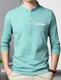 AUSK Men's Henley Neck Full Sleeves Regular Fit Cotton T-Shirts (Color-Sky Blue_Size-M)-thumb3