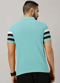 Stylish Aqua Blue Cotton Blend Striped Polos For Men-thumb1