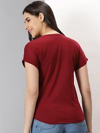 Elegant Red Cotton Blend Solid T-Shirts For Women-thumb1