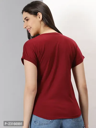 Elegant Red Cotton Blend Solid T-Shirts For Women-thumb2