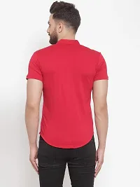 GESPO Men's Shirts Half Sleeves Mandarin Collar(Red-Small)-thumb1