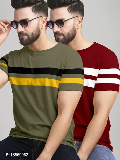 Elegant Cotton Blend Colourblocked Round Neck Tees For Men- Pack Of 2-thumb0