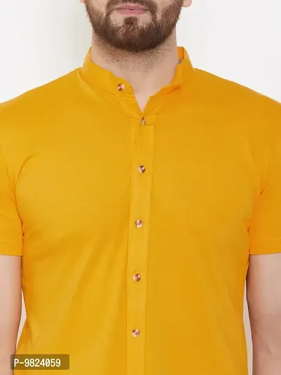 Stylish Mustard Cotton Solid Half Sleeve Casual Shirt For men-thumb2