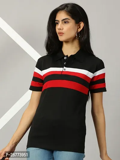 Elegant Black Cotton Blend Colourblocked Tshirt For Women