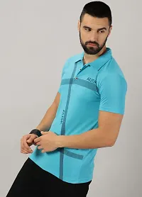 Stylish Aqua Blue Cotton Blend Printed Polos For Men-thumb3