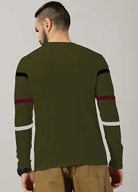 Stylish Olive Cotton Blend Striped Round Neck Tees For Men-thumb1